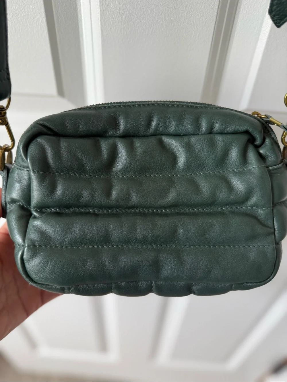 Madewell Quilted Leather Crossbody Bag in Deep Green